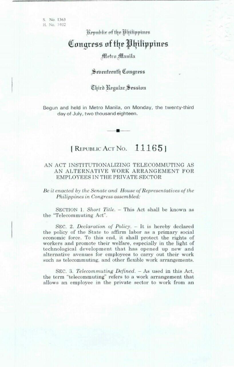 How to Implement the Telecommuting Act or RA 11165