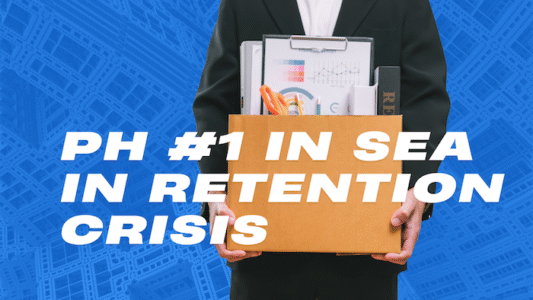 A Filipino professional his seen leaving the office symbolizing the retention crisis in the Philippines