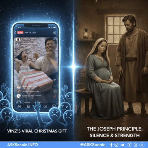 Artwork showing public shaming on social media contrasted with Joseph’s quiet dignity and restraint