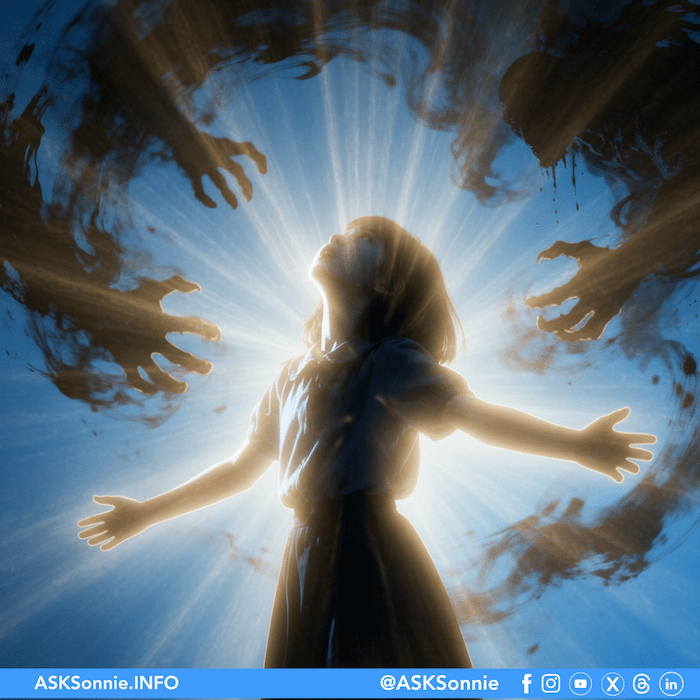 Illustration of Jesus radiating divine light symbolizing His authority over evil spirits and spiritual darkness.