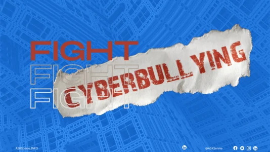 Collective Fight Against Cyberbullying Visual banner showing the phrase ‘Collective Fight Cyberbullying’ on a torn paper effect over a digital blue background, representing a collective stand against online harassment